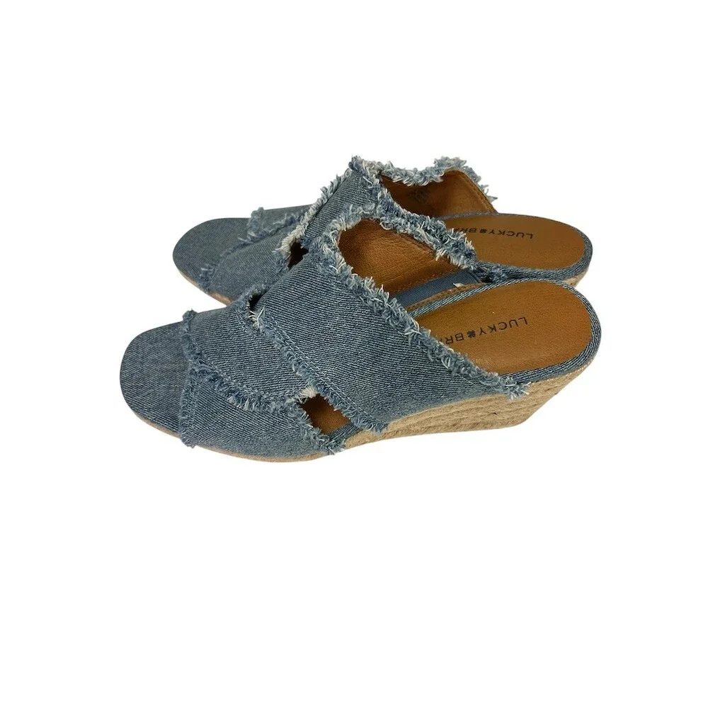 Lucky Brand Madgie Espadrille Wedge Mule Sandals Womens 7.5M Blue 3